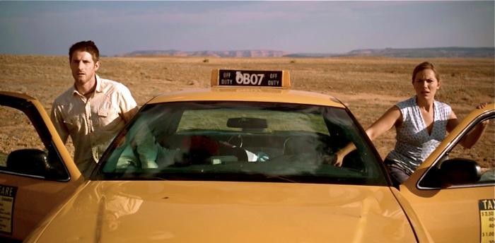 Thom (Sam Jaeger) and as Claire (Amber Jaeger) are not happy in the middle of the desert in the movie Take Me Home. Courtesy of takemehomemovie.com